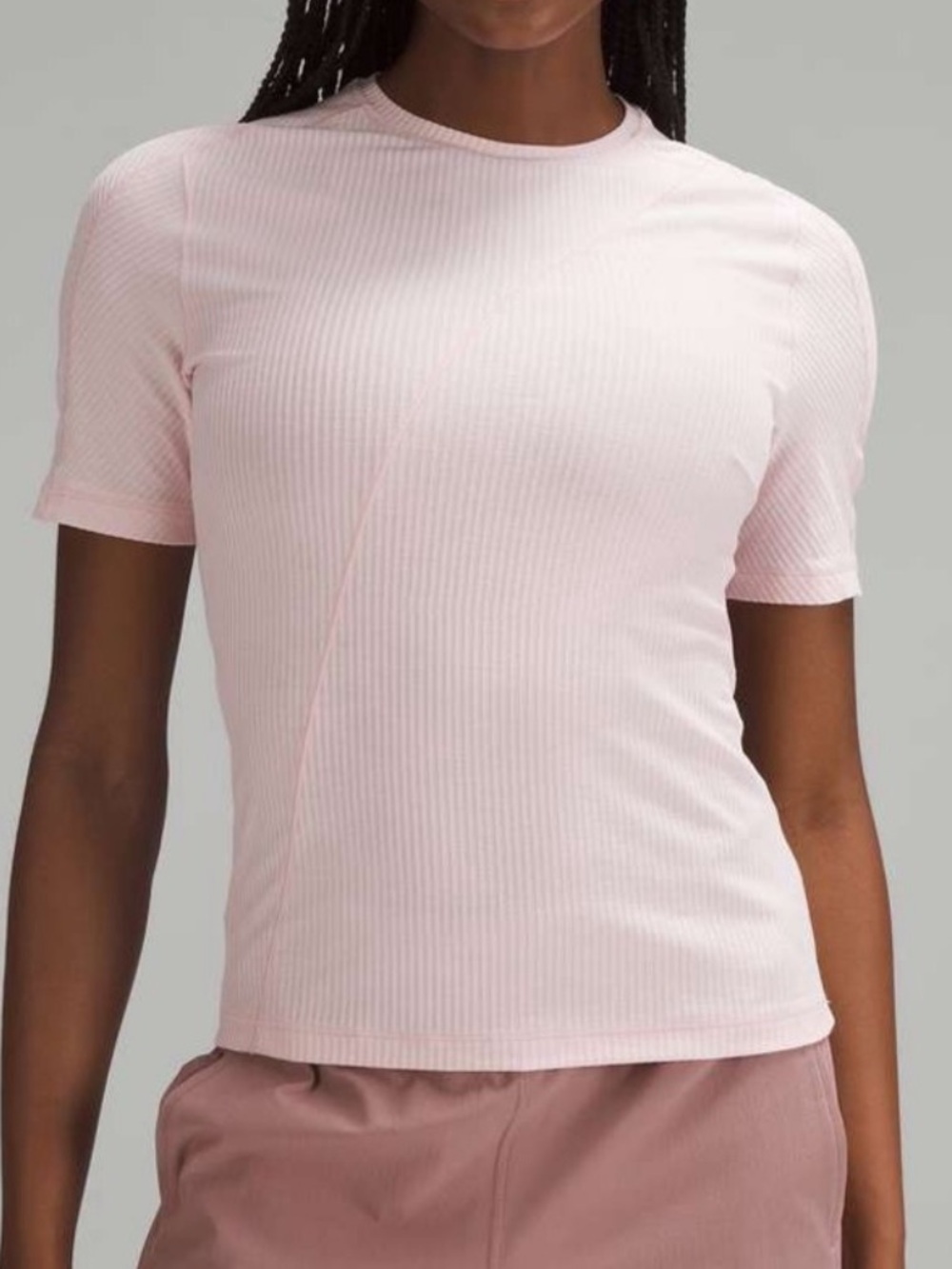 Lululemon asymmetrical ribbed cotton Women's Pink Ribbed Athletic T-Shirt